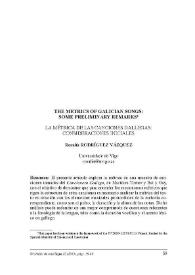 The metrics of Galician songs : some preliminary remarks = La métrica de las canciones gallegas: consideraciones iniciales