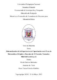 Sistematización de la experiencia de capacitación en el Área de Matemáticas dirigida a docentes de 12 Escuelas Normales: PROMETAM Fase II