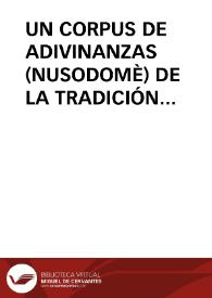 UN CORPUS DE ADIVINANZAS (NUSODOMÈ) DE LA TRADICIÓN ORAL FON DE BENIN