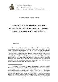 Presencia y función de la palabra cervantina en la literatura alemana. Breve aproximación diacrónica