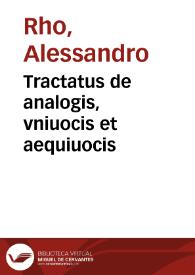 Tractatus de analogis, vniuocis et aequiuocis