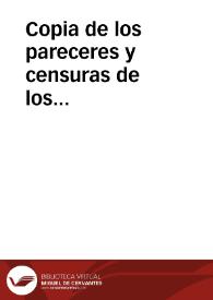 Copia de los pareceres y censuras de los reuerendissimos padres maestros y señores catredaticos [sic] de las insignes vniuersidades de Salamanca y Alcala y de otras personas doctas sobre el abuso de las figuras y pinturas lasciuas y deshonestas