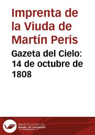 Gazeta del Cielo. 14 de octubre de 1808