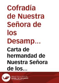 Carta de hermandad de Nuestra Señora de los Desamparados patrona de la Ciudad y Reyno de Valencia, para los Hermanos que se destinan á escribir á los Cofrades, recoger los dos sueldos de Capítulos, y hacer las limosnas para nuestra Señora y su Real Cofradía ...