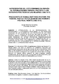 Antecedentes del voto femenino en España: el republicanismo federal pactista y los derechos políticos de las mujeres (1868-1914)