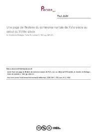 Une page de l'histoire du commerce nantais du XVIe siècle au début du XVIIIe siècle