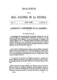 Noticias. Boletín de la Real Academia de la Historia, tomo 2 (abril 1883). Cuaderno IV. Acuerdos y discusiones de la Academia