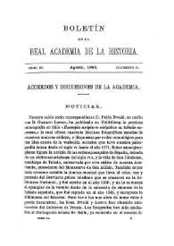 Noticias. Boletín de la Real Academia de la Historia, tomo 3 (agosto 1883). Cuaderno II. Acuerdos y discusiones de la Academia