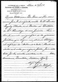 Carta de J. M. Dihigo a Rafael Altamira. La Habana, 22 de febrero de 1910 