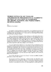 Primera noticia de los trabajos arqueológicos realizados en el yacimiento islámico de las Dunas de Guardamar del Segura (Alicante): una posible rábita de época califal