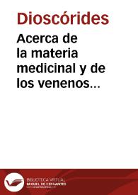 Acerca de la materia medicinal y de los venenos mortiferos 