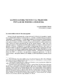 Alonso Zamora Vicente y la tradición popular de nuestra literatura