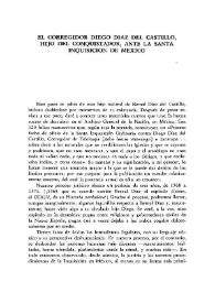 El corregidor Diego Díaz del Castillo, hijo del conquistador, ante la Santa Inquisición de México 