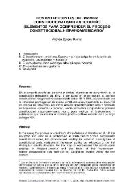 Los antecedentes del primer constitucionalismo antioqueño (Elementos para comprender el proceso constitucional hispanoamericano)