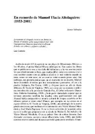 En recuerdo de Manuel Ulacia Altolaguirre (1953-2001)