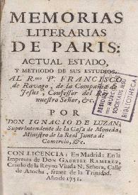 Memorias literarias de Paris : actual estado, y méthodo de sus estudios, ...