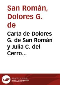 Carta de Dolores G. de San Román y Julia C. del Cerro a Rafael Altamira. Concordia, 28 de julio de 1909