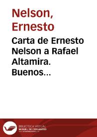 Carta de Ernesto Nelson a Rafael Altamira. Buenos Aires, 31 de julio de 1909