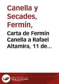 Carta de Fermín Canella a Rafael Altamira. 11 de octubre de 1909