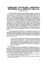 Liberalismo, centralismo y democracia restringida en la Argentina (1880-1916)