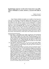 Santidad bajo sospecha: la vida de Sor Juana de la Cruz (1481-1534) en florilegios de santos, crónicas y escenarios del Siglo de Oro