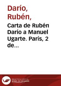 Carta de Rubén Darío a Manuel Ugarte. París, 2 de agosto de 1902