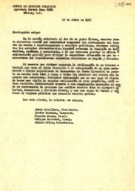 Carta del Centro de Estudios Políticos a Carlos Esplá. México, 12 de julio de 1947