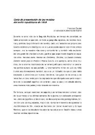 Carta de presentación de las revistas del exilio republicano de 1939