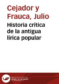 Historia crítica de la antigua lírica popular