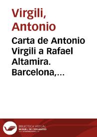 Carta de Antonio Virgili a Rafael Altamira. Barcelona, 1 de junio de 1910