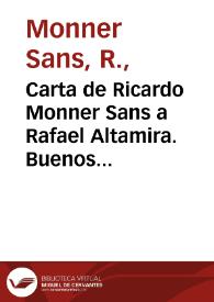 Carta de Ricardo Monner Sans a Rafael Altamira. Buenos Aires, 14 de octubre de 1909