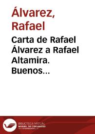 Carta de Rafael Álvarez a Rafael Altamira. Buenos Aires, 20 de octubre de 1909