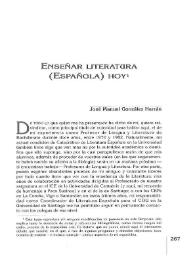 Enseñar Literatura (Española) hoy