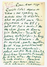 Carta de Rafael Alberti a Camilo José Cela. Roma, 9 de noviembre de 1965
