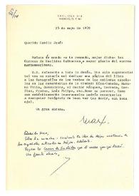 Carta de Max Aub a Camilo José Cela. México, 25 de mayo de 1970