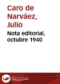 Nota editorial, octubre 1940