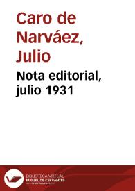 Nota editorial, julio 1931