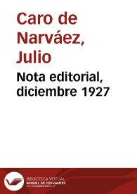 Nota editorial, diciembre 1927