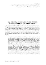 Las primeras recopilaciones de textos orales en Guinea Ecuatorial, 1890-1913