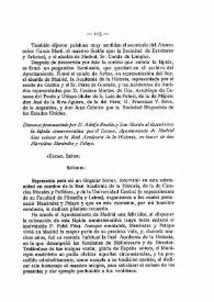 Discurso pronunciado por D. Adolfo Bonilla y San Martín al descubrirse la lápida conmemorativa que el Excmo. Ayuntamiento de Madrid hizo colocar en la Real Academia de la Historia, en honor de don Marcelino Menéndez y Pelayo