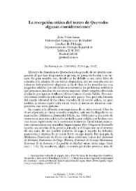 La recepción crítica del teatro de Quevedo: algunas consideraciones