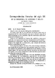 Correspondencias literarias del siglo XIX en la Biblioteca de Menéndez Pelayo (Continuación)