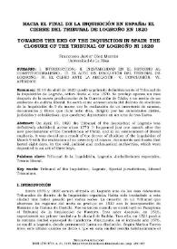 Hacia el final de la Inquisición en España: el cierre del Tribunal de Logroño en 1820 