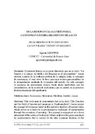 De la resonancia a la metonimia. La temprana teoría del sentido de Lacan 