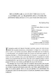 De lo popular a lo culto y de lo culto a lo popular. La tradición en la poesía de Antonio Machado: una lectura duplicada