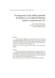 Prosopografía de los colegios jesuitas de Badajoz y de Fuente del Maestre cuando la expulsión de 1767