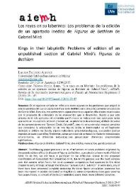 Los reyes en su laberinto: Los problemas de la edición de un apartado inédito de Figuras de Bethlem de Gabriel Miró