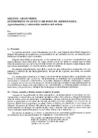 Miguel Abad Miró, intérprete plástico de Miguel Hernández : aproximación y valoración estética del artista