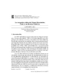 La recepción crítica de Miguel Hernández. Notas a un decurso histórico