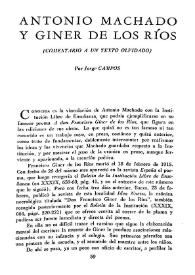 Antonio Machado y Giner de los Ríos (Comentario a un texto olvidado)